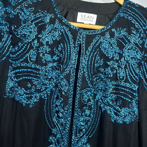 Sean Collection Silk Sequin Beaded Formal Jacket Womens Black Designer Luxury - Picture 7 of 8